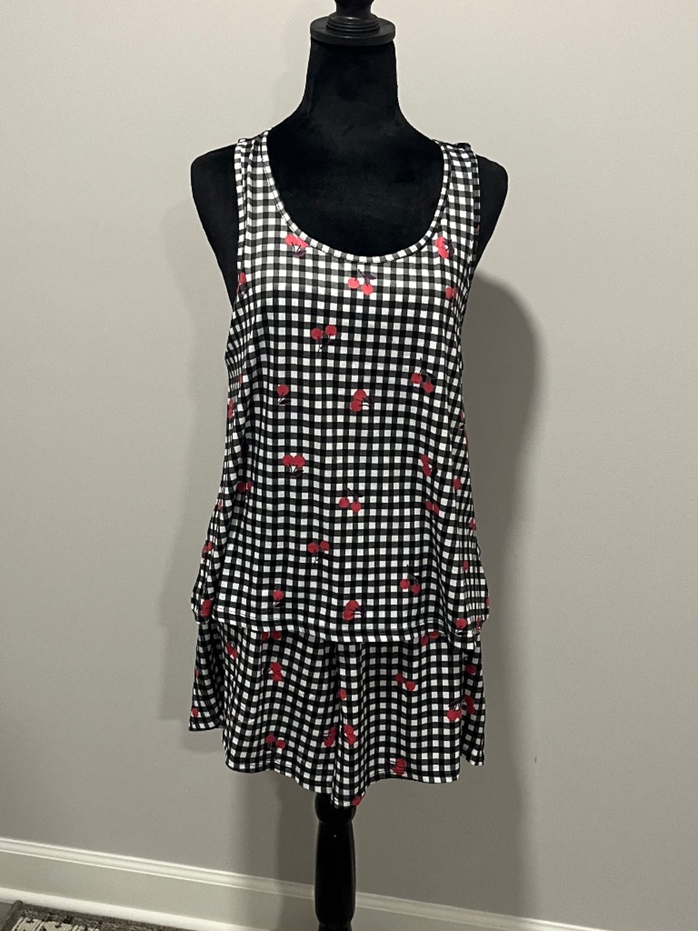 89th & Madison Short Pajamas Set, Plaid, Lace, Cherries, Size L,  NWT